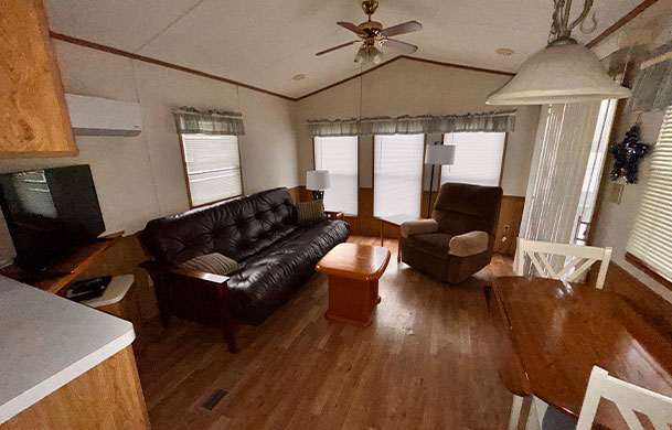 Casa Villa park model dining area at Adventure Bound Southwoods